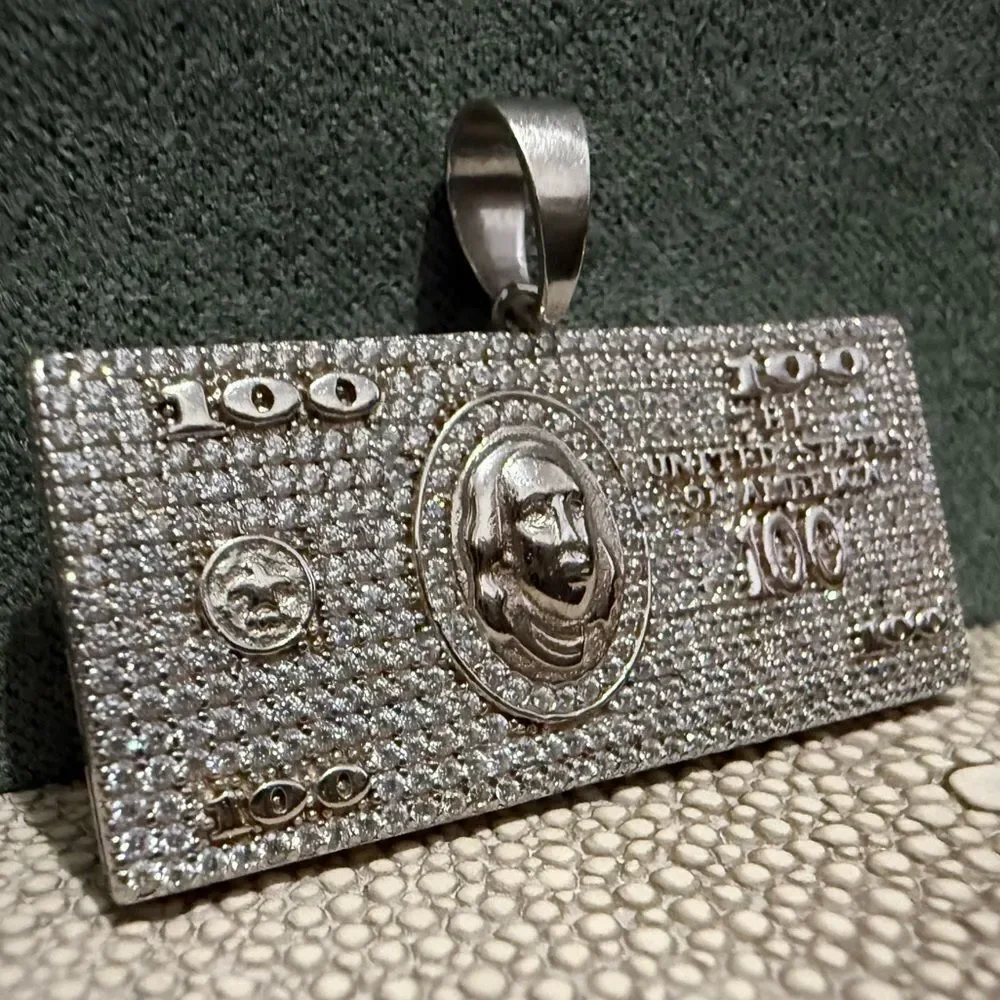 ICY $100 BILL PENDANT – .925 SILVER
